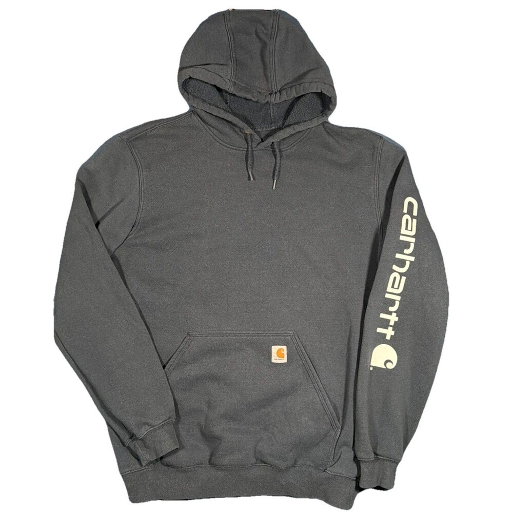 Carhartt Hoodie Mens L Tall Blue Original Fit Logo Sleeve Sweatshirt Pullover